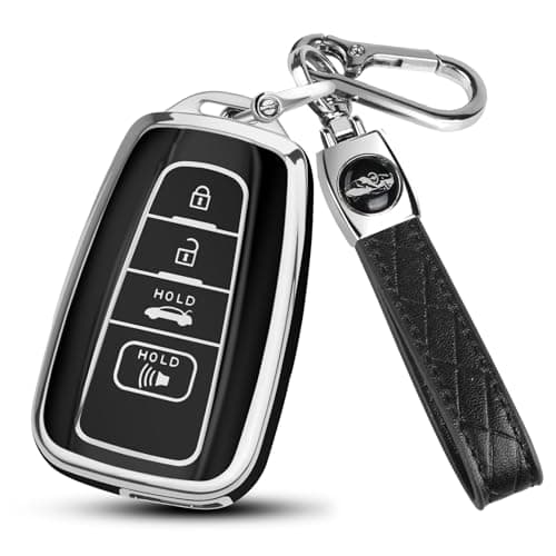 MILD EAST for Toyota RAV4 Key Fob Cover with Keychain Soft TPU Key Shell Compatible with Toyota 4Runner Camry RAV4 Highlander Avalon CHR Corolla GT86 Premium SilverBlack