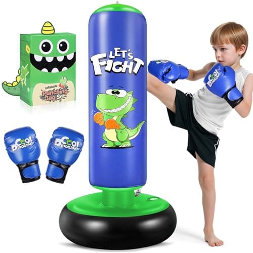 Inflatable Punching Bag 48 Inflatable Boxing Bag for Kids with Boxing Gloves for 38 Kids Stable Boxing Set for Practicing Karate TaekwondoDinosaur Toy Gifts for Boys Blue