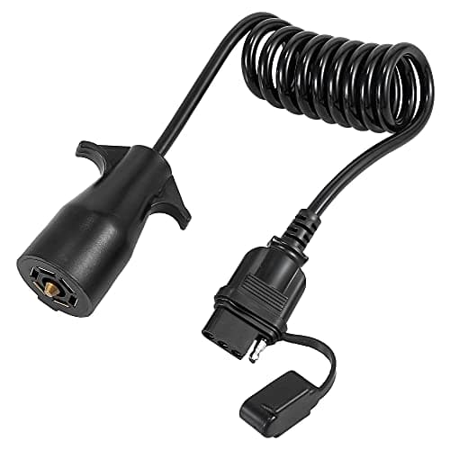 X AUTOHAUX 4.5ft 7 Way Round to 4 Way Pin Flat Trailer Coiled Wiring for Vehicle Car RV Harness Connector Adapter Plug