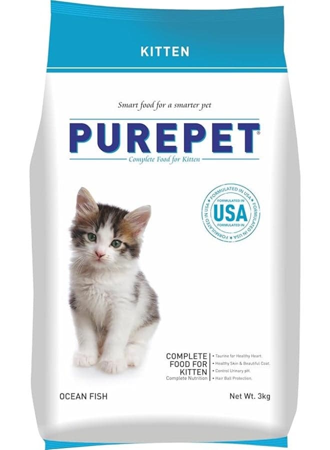 Purepet Kitten Dry Cat Food, Ocean Fish, 3 Kg
