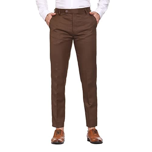 MALENO Elegant Slim Fit Men Solid Brown Mid Rise Trouser (ML122_Brown_34)