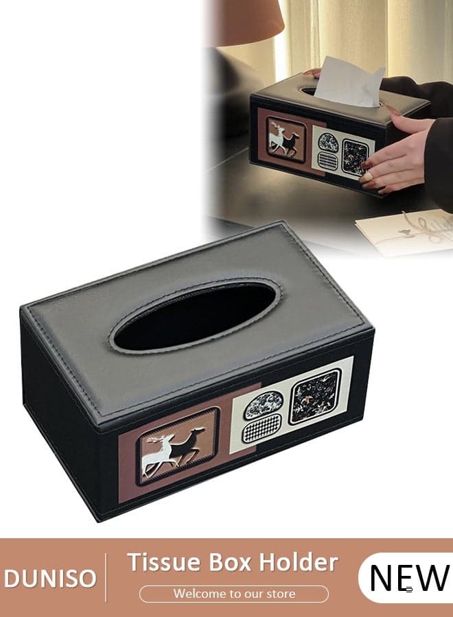 Rectangular Leather Tissue Box,Modern Leather Tissue Holder,Colourful Oil Painting PU Leather Tissue Holder Napkin Holder For Home/Hotel/Restaurant/Office/Car/Living Room