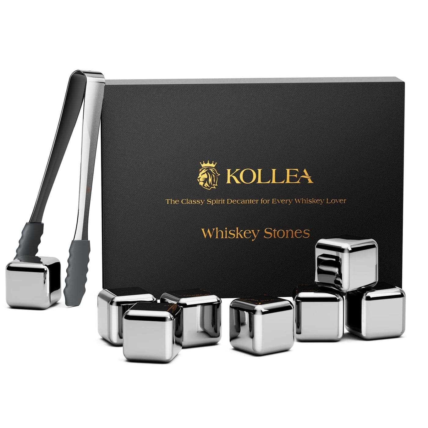 Kollea Fathers Day Whiskey Stones 8 Packs Stainless Steel Whiskey Chilling Rocks Reusable Ice Cube for Drinking Cool Birthday Gift for Men Dad Boyfriend Beer Lover Bourbon Scotch Gin Beverage