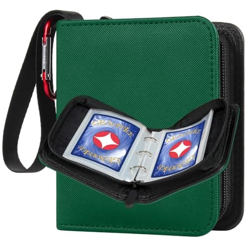 GEAoffice Mini Size Card Binder 1 Pocket 80 Pockets Small Trading Card Album Book with 40 Removable Sleeves 80 Top Loading Pockets Binder for TCG MTG SportsGame Cards Green