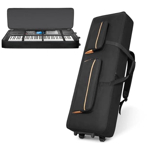 ORKELS 88-Key Keyboard Case with Wheels, 10mm Thick Padded Gig Bag with Adjustable Shoulder Straps & 4 Pockets, Rolling Carrying Bag for Digital Piano, Synthesizer & Electronic Keyboard