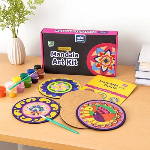 Mini Leaves Mandala Art Kit for Adults, Games for Girls Boys 7-14 Years, Craft Kit for Girls Boys 9-12, Easy to Paint Wooden Tea Coasters, Set of 6, Includes 12 Colors & Brush, Ideal for Gifting