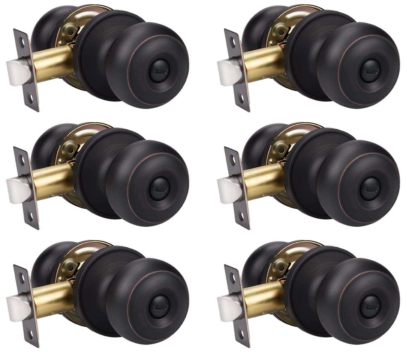 KNOBWELL 6 Pack Oil Rubbed Bronze Door Knobs with Privacy Lock, Bedroom & Bathroom Use