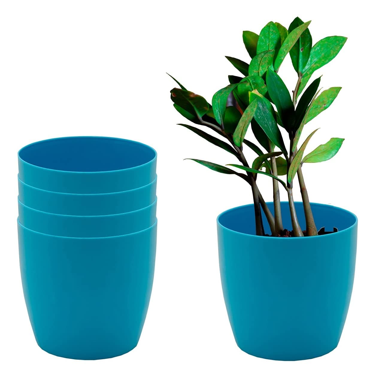 garbnoire Gardening Flower Pots - 4.4 Inch Plastic Flower Pots | Modern Decorative Indoor Outdoor Planters/Pots - Pack of (Turquoise, 5)