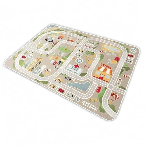 IKITOT Kid Rug Carpet Playmat for Toy Cars and Train,Play Area Rug with Rubber Backing,Fun Throw Rug,Ideal Gift for Children Baby Bedroom Play Room(80×120cm/32×47in)