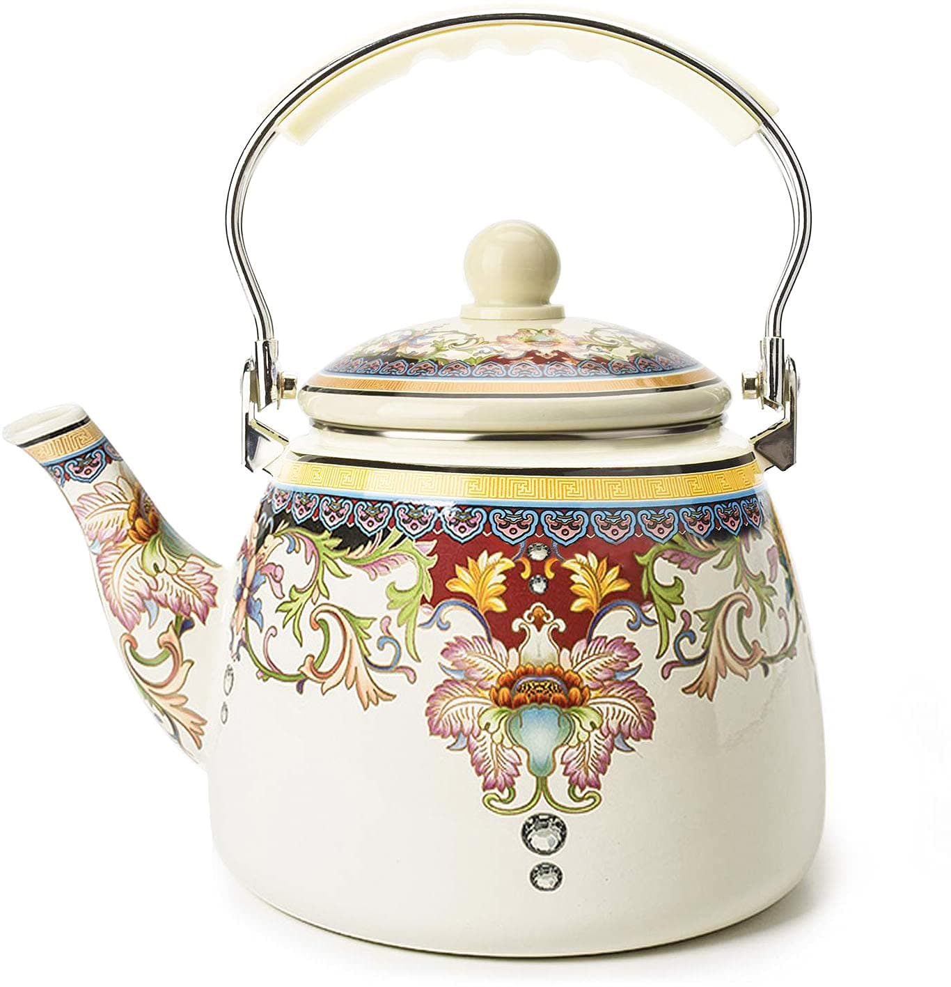 Floral Ceramic Enamel Teapot Tea Kettle for StovetopLarge Porcelain Enameled Teakettle 33QT Mystery flower