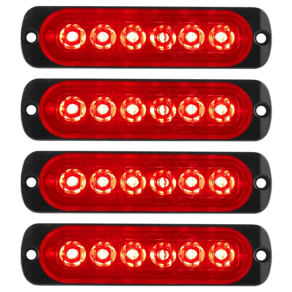 KaiDengZhe 4Pcs 6LED Red Ultra Slim Sync Feature Warning Emergency Beacon Hazard Flash Caution Strobe Light Bar Surface Mount for Car Truck 1224V