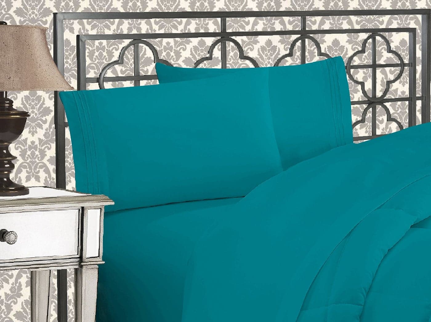 Elegant Comfort Luxurious 1500 Premium Hotel Quality Microfiber Three Line Embroidered Softest 4Piece Bed Sheet Set Wrinkle and Fade Resistant TwinTwin XL Turquoise