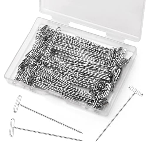 120 Pcs 2 Inch TPins Wig Pins for Foam Head with Plastic Clear Box Sewing TPins for Blocking Crochet Straight Pins for Sewing Craft Quilting Office Wall Wig Making Crocheting