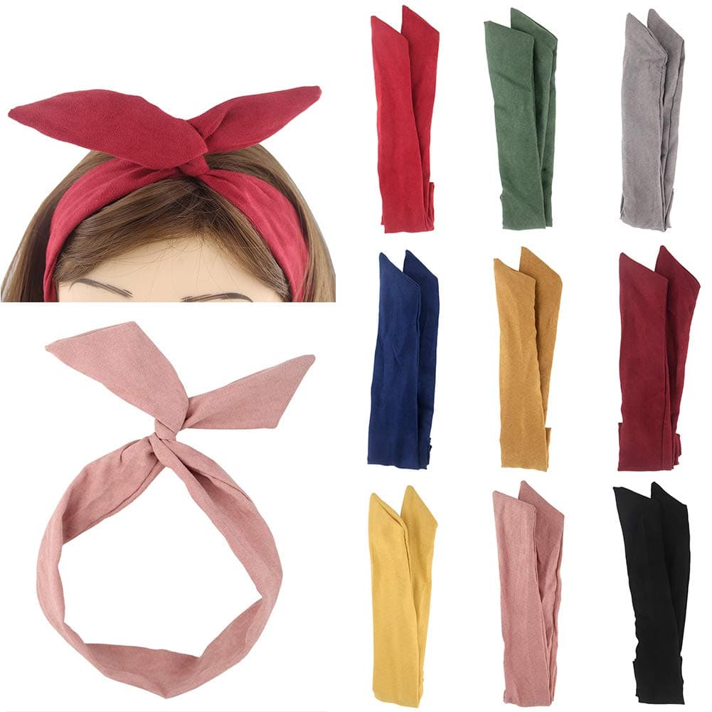 Yeshan Solid Color Wire headbands for Women with Rabbit ears Bow Headband Twist Wired HeadbandsYoga Sports Head Wraps Hair AccessoryPack of 9