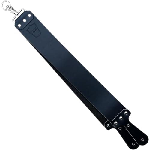 Parker Handmade Latigo Leather Strop for Straight Razor & Knife Sharpening – USA Made, Paddle Handle w/Brass Chicago Screws, Twin Canvas & Leather Straps (3″ × 27″) (BLACK)