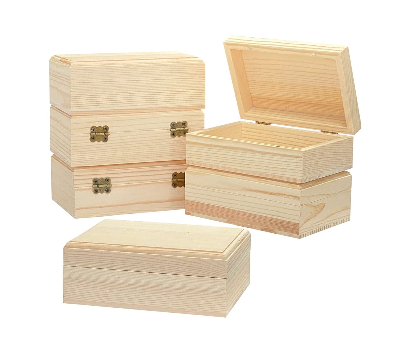 Cregugua 6Pack Wooden Box Unfinished Rectangle Pine Wood Box for CraftsMagnetic Hinged Lid 55 x 35 x 19 in
