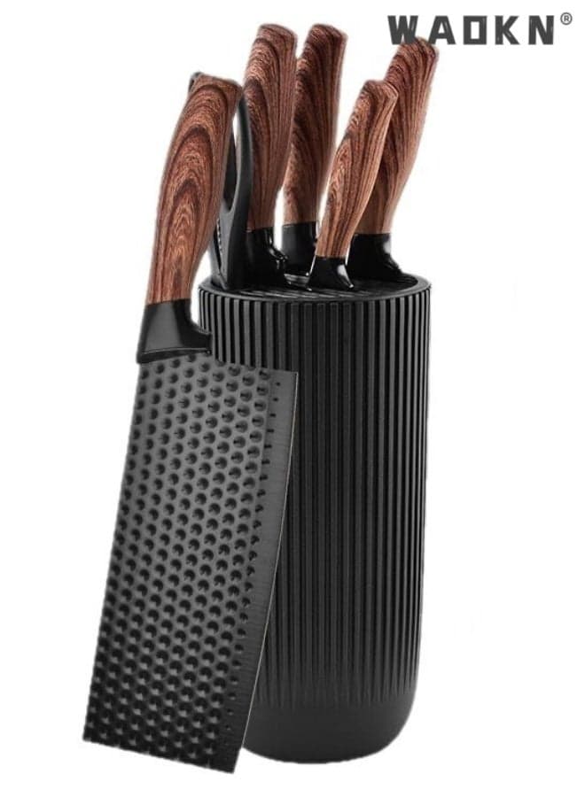 Kitchen Knife Set 6-Piece Stainless Steel Kitchen Knife Set with Universal Block Non Stick, Non Slip Chef Knives for Home & Restaurant Use, Durable and Sharp Blades,Stainless steel kitchen knives,black.