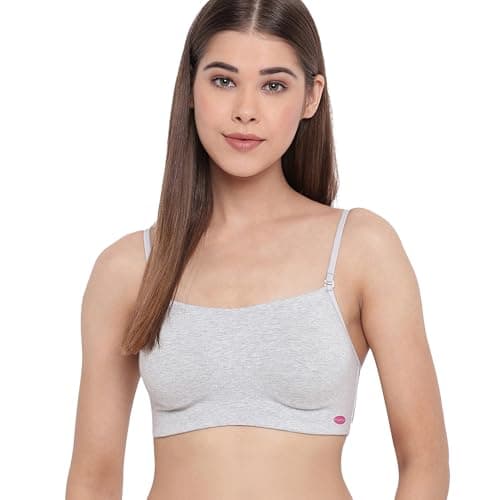 Enamor A022 Cotton Stretch Cami With Detachable Straps Bra for Women- Non Padded Non Wired High Coverage-(A022_Greymelange_L)