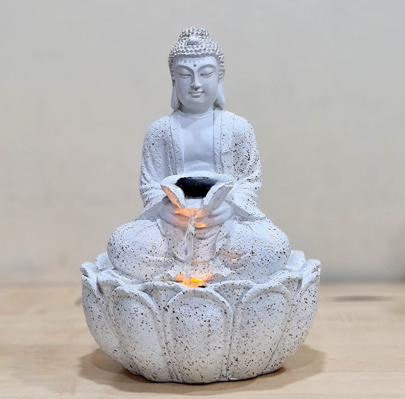 eSplanade Resin Buddha Table Top Indoor Outdoor Water Fall Fountain - 13 inches | Home Decor (White)