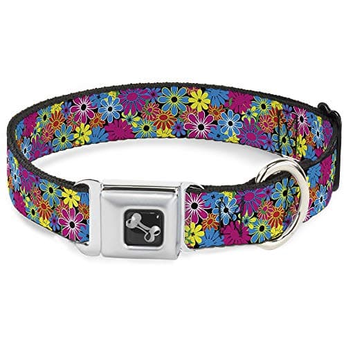 BuckleDown Dog Collar Seatbelt Buckle Flower Blossom 18 to 32 Inches 15 Inch Wide Multi Color DCW30617WL