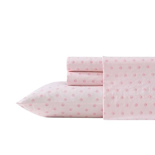 Laura Ashley - Twin Sheets, Cotton Percale Bedding Set, Lightweight & Breathable Home Decor (Scallop Dollop Pink, Twin)