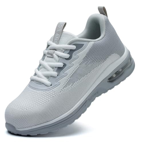 LANSNBO Steel Toe Shoes for Women Lightweight Breathable Safety Work Sneakers Non Slip Puncture Proof Utility Slip On Footwear for Industrial ConstructionHui Bai 385