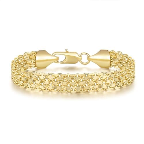 CISSIEPERAL Bracelet 14K Gold Bracelets for Women Gold Bracelets for Women's Widen Chain Bracelet Jewelry Gift for Women 6.5/7/7.5/8/8.5in