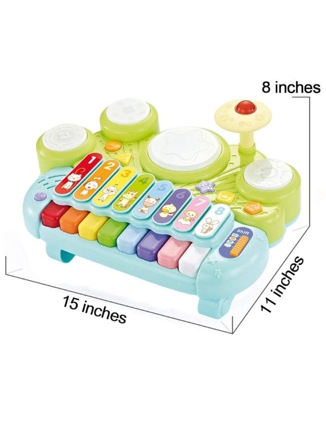 fisca 3 in 1 Musical Instruments Toys, Electronic Piano Keyboard Xylophone Drum Set - Learning Toys with Lights for Baby & Toddler 1 2 3 Year Old Boys and Girls