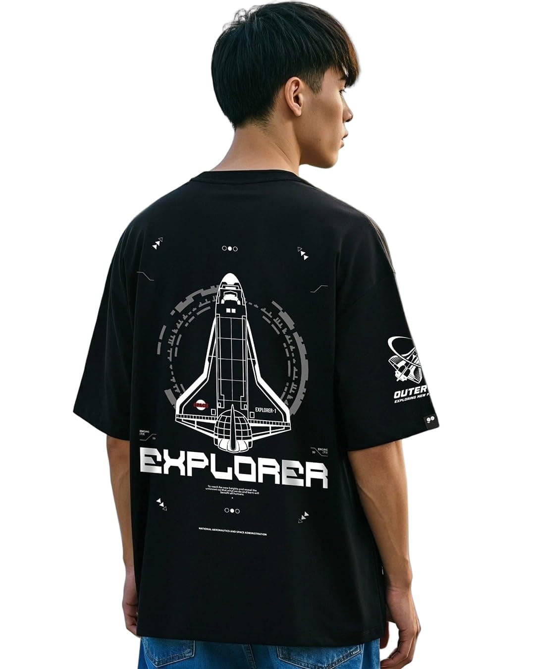 Bewakoof Official NASA Merchandise Men's Graphic Print Oversized Fit Half Sleeve Round Neck Cotton T-Shirt