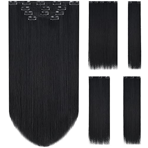 SYXLCYGG Black Hair Extensions Straigh 4pcs Clip In Hair Extension 22 55 Oz Synthetic Women Hair Piece Fluffy Not Tangled