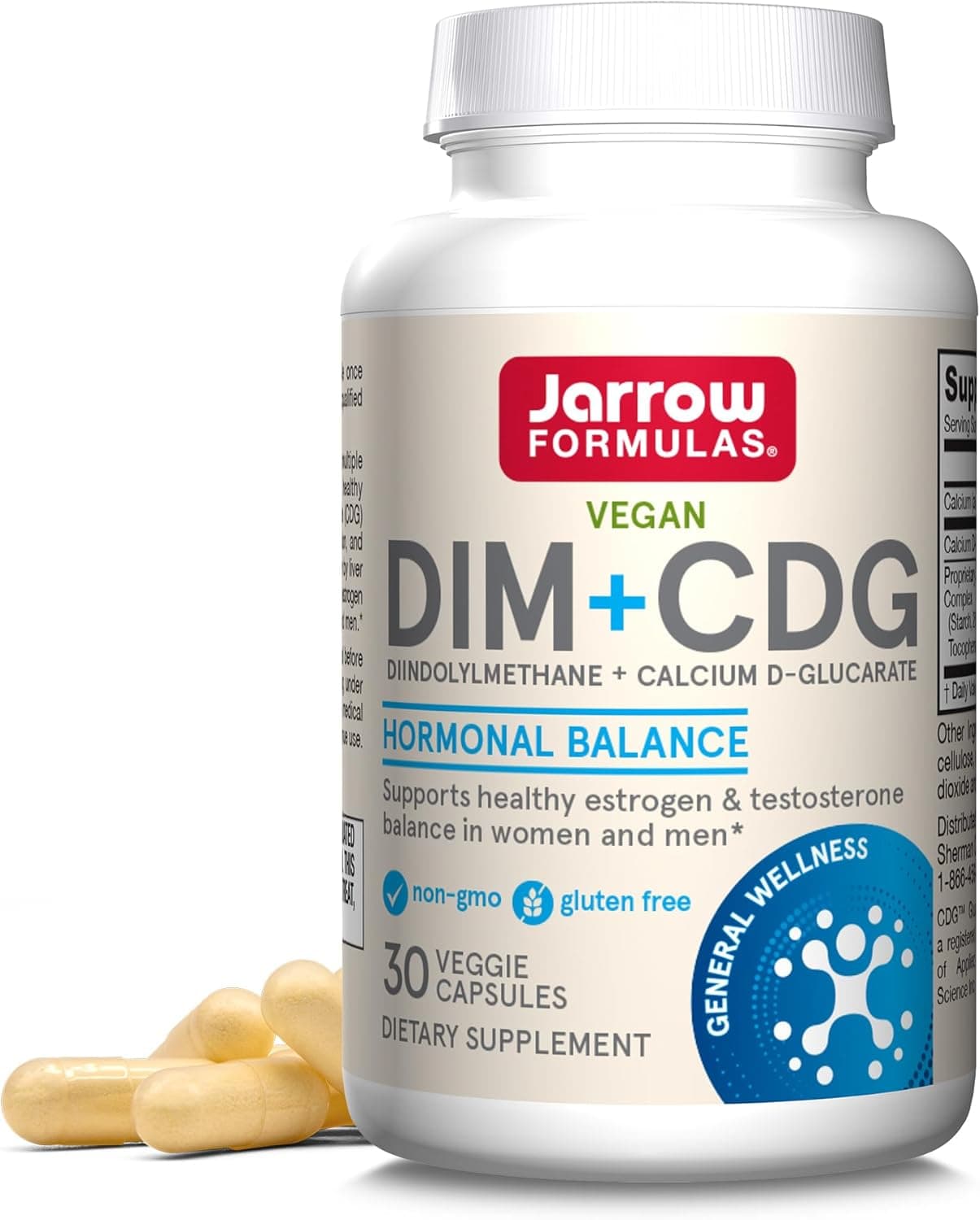 Jarrow Formulas DIM CDG Dietary Supplement Liver Detox Support for Healthy Hormone Regulation and General Wellness 30 Veggie Capsules Up to a 30 Day Supply