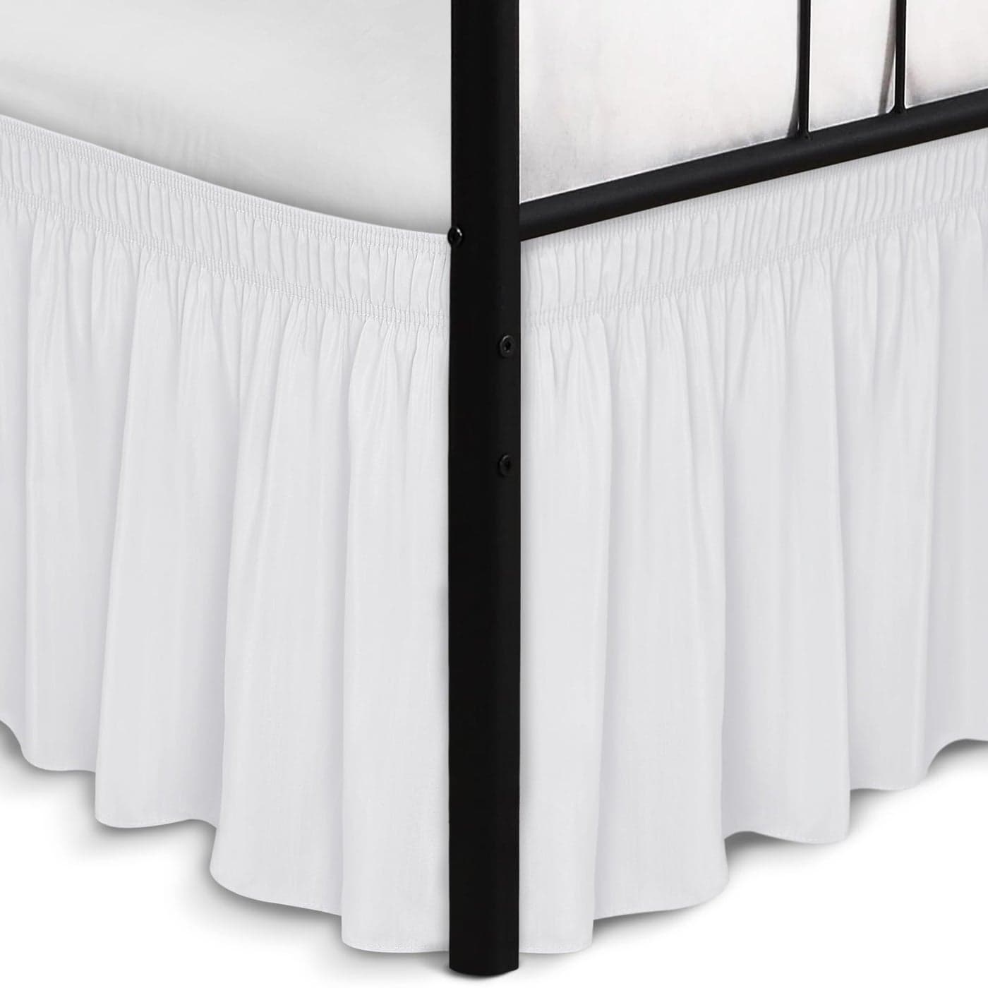 Biscaynebay Wrap Around Bed Skirts with Split Corners for Queen Beds 15 Drop White Adjustable Elastic Dust Ruffles Easy Fit Wrinkle Resistant Silky Luxurious Fabric Machine Washable
