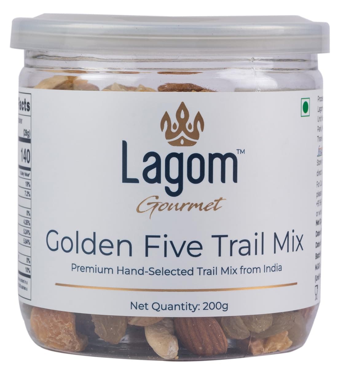 Lagom Gourmet Golden Five Trail Mix 200g | Premium Dry Fruit Mix | Dry Roasted | No Preservatives | No Added Sugar | Gluten Free | Vegan | Plant based | Non-GMO | Premium Nut Mix
