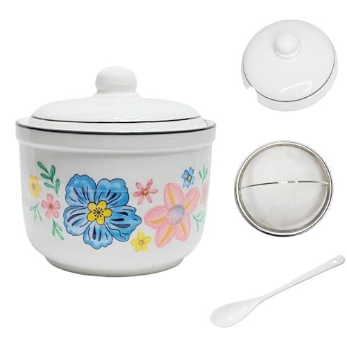 MaoYaMao Ceramic Bacon Grease Container with Strainer,Cooking Oil Storage Can 17oz(Colorful)