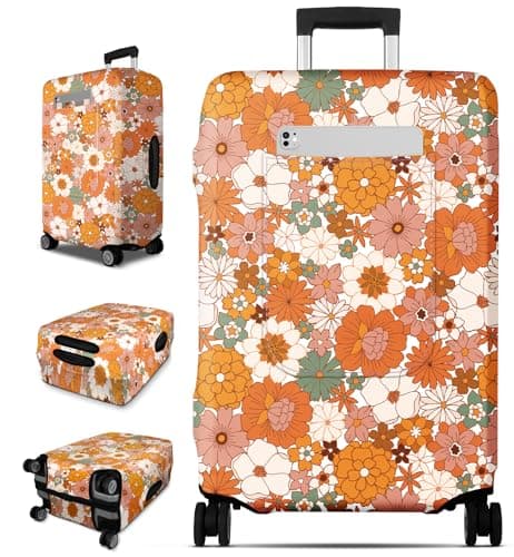 Slohif Luggage Cover for Suitcase Tsa Approved Protector Luggage Sleeve Large Suit Case Cover Travel Stretch Baggage Case Protective Washable Fit 1832 Inch Orange Flower L