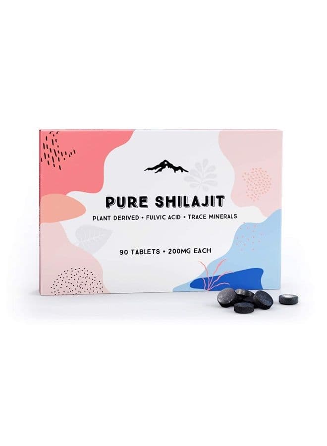 Pure Shilajit Tablets 90ct. (200mg Each) - Plant Derived Fulvic Minerals for Metabolism and Immune System Support