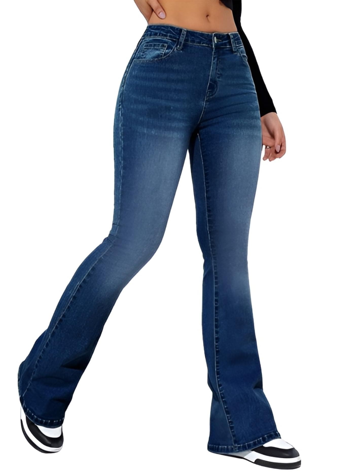 Ben Martin Women’s Dark Blue High Waist Jeans || Flared Bell Bottom Bootcut Pants || Wide Leg Stretch Denim – Perfect for Travel, Party & Everyday Use – Sizes 36 (1)