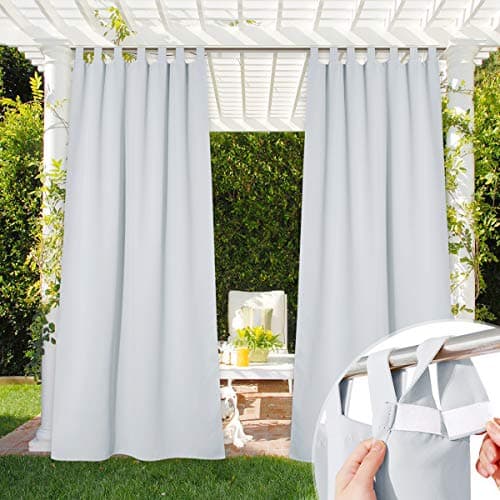 NICETOWN Outdoor Curtain Waterproof Patio Blinds, Thermal Insulated Sticky Top Tab Sunlight Block Balance Summer Heat & Winter Cool Weatherproof Divider for Cabana, 1 Pack, W52 x L95, Greyish White