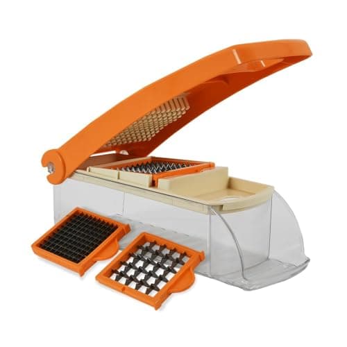 Blluex Manual Hand Press Push Chopper for Effortless Chopping Vegetables & Fruits Slicing & Dicing for Onion, Potato & Tomato | Chopping Cutting Set for Daily Use (Orange)