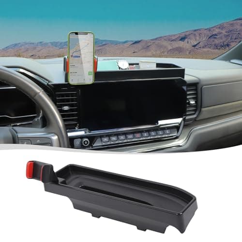 Voodonala for Chevy Silverado ZR2 Center Console Dash Storage Tray with Phone Holder Compatible with 2022-2025 Chevy Silverado ZR2 1500/ 2500HD/ 3500HD(Updated Screw Fixing)