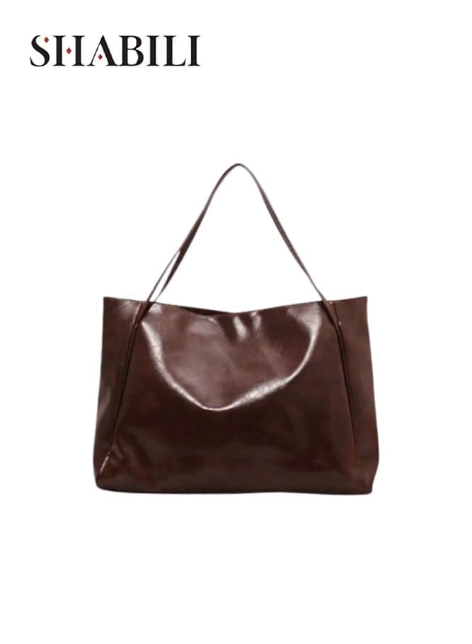 Women's Large Capacity PU Shoulder Bag, Simple Soft Ladies Bag Satchel Bag Handbag Tote Bags, Casual Work Travel Shopping Office Commuter Everyday Use, Fashion Versatile Oversized Hobo Bag(Brown)
