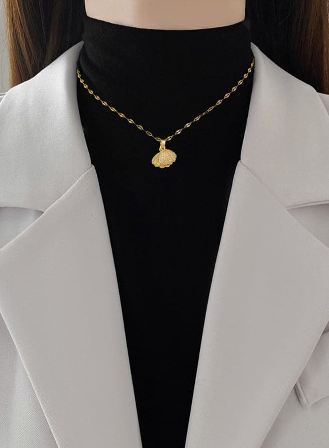 Dainty Gold Tone Shell Pendant Necklace with Cubic Zircon Accents Elegant Minimalist Jewelry Gift for Women/Girls, Party, Wedding, Daily Wear, Valentine's Gift