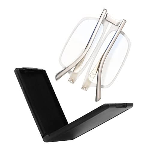 SKYOAK Evolved Folding Reading Glasses For Women Men Blue Light Blocking Anti UV Eyestrain Foldable Portable Compact Readers with Flat Hard Case Pocket Computer glasses 2.5 CLEAR