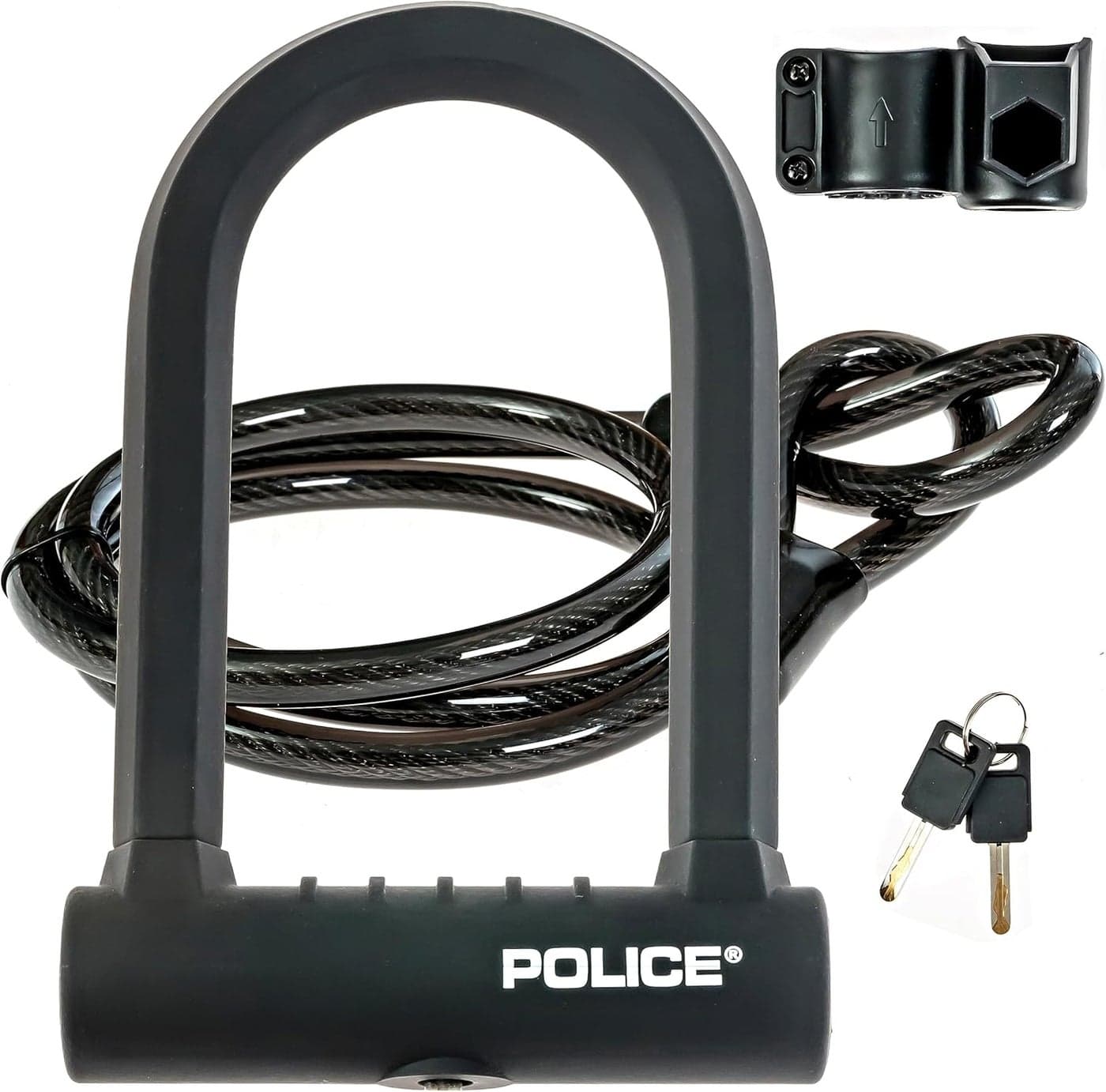 POLICE ULock Bike Lock with Key ULock for Bicycles Lock for Scooters Outdoor Equipment SiliconeCoated Bike Lock with Cable Heavy Duty Black