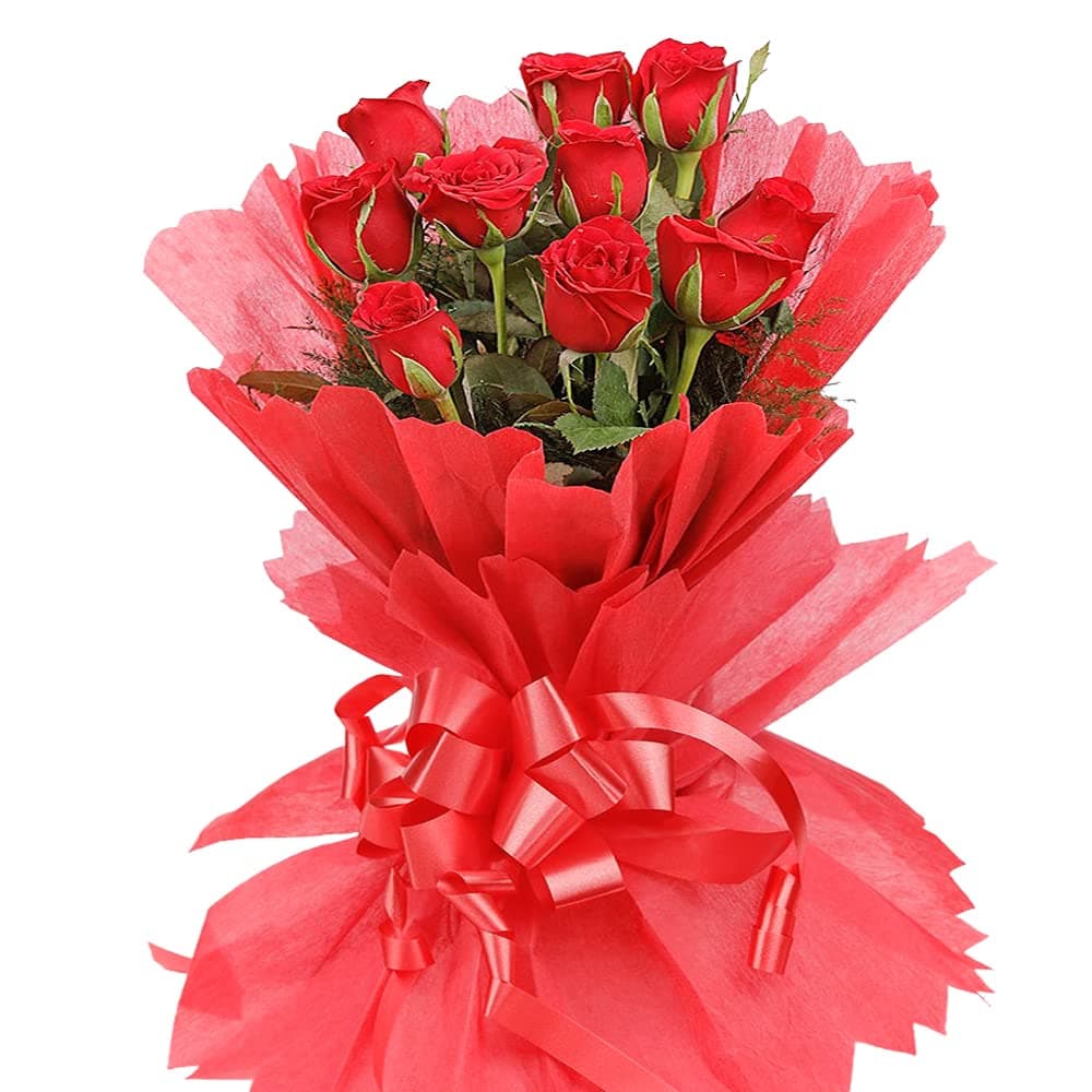 EG2i 10 Pink Roses With Green Fillers Wrapping With Pink Paper Pink Ribbon