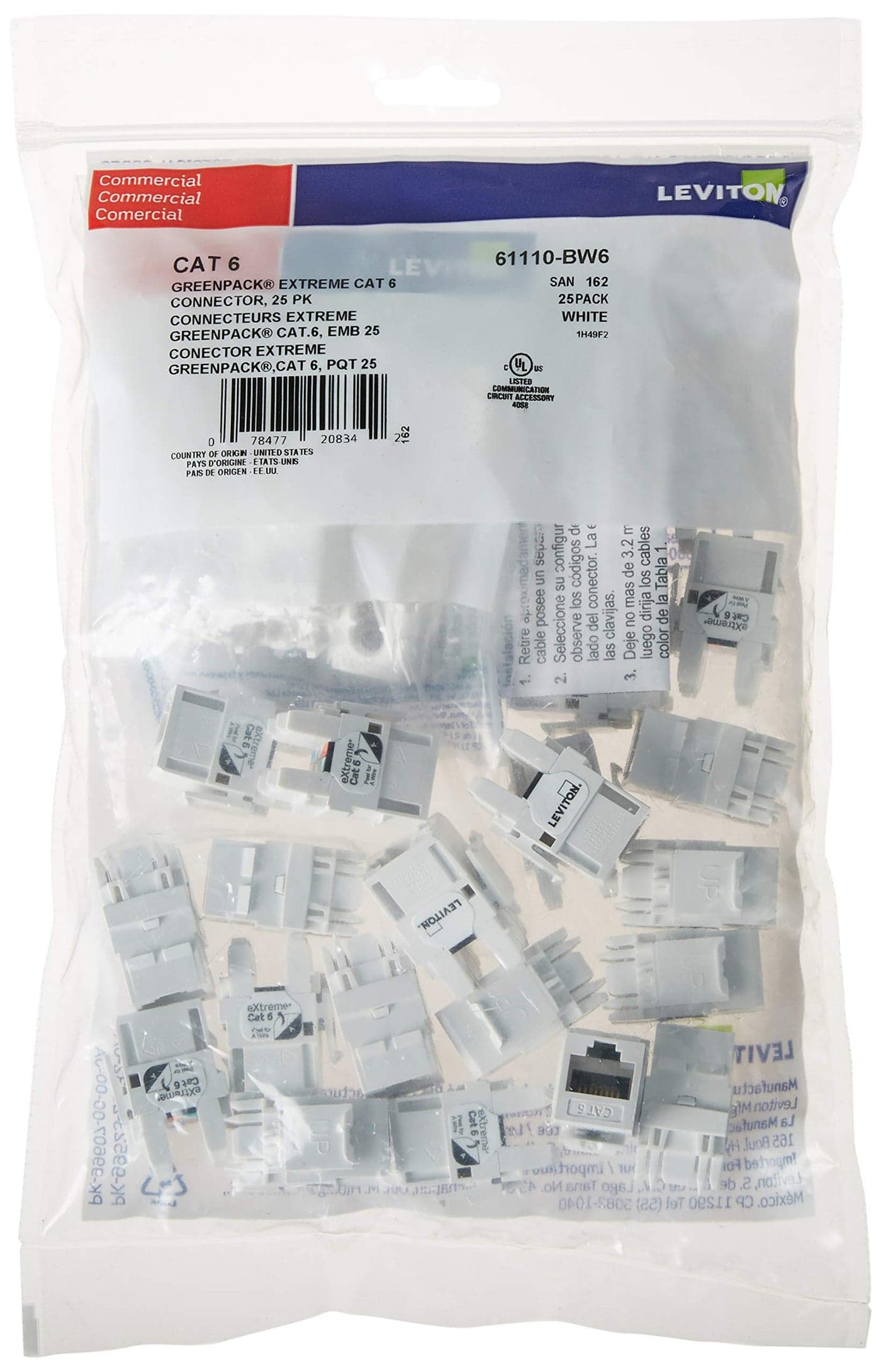 Leviton Extreme 6 QuickPort Connector CAT 6 150Pack 61110JW6 White