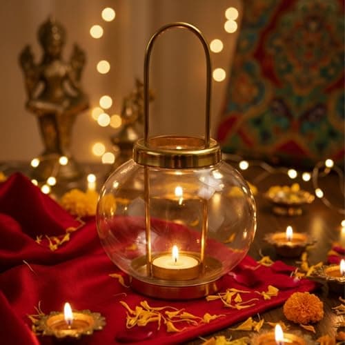 CraftVatika Tealight Candle Holder Set Metal for Diwali Christmas, Festive Decor, Glass Tealight Candle Holder, Diwali Decoration Items, Christmas Decor, Home Decoration Items for Living Room