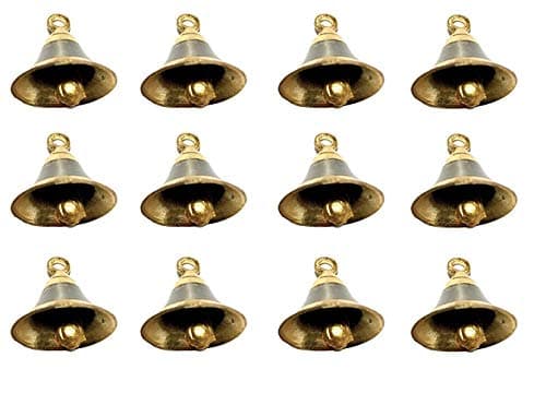 UAPAN Brass Bell Decorative Pooja Room Bells with J Hook (Silver Gold_2 inch, Pack of 12)
