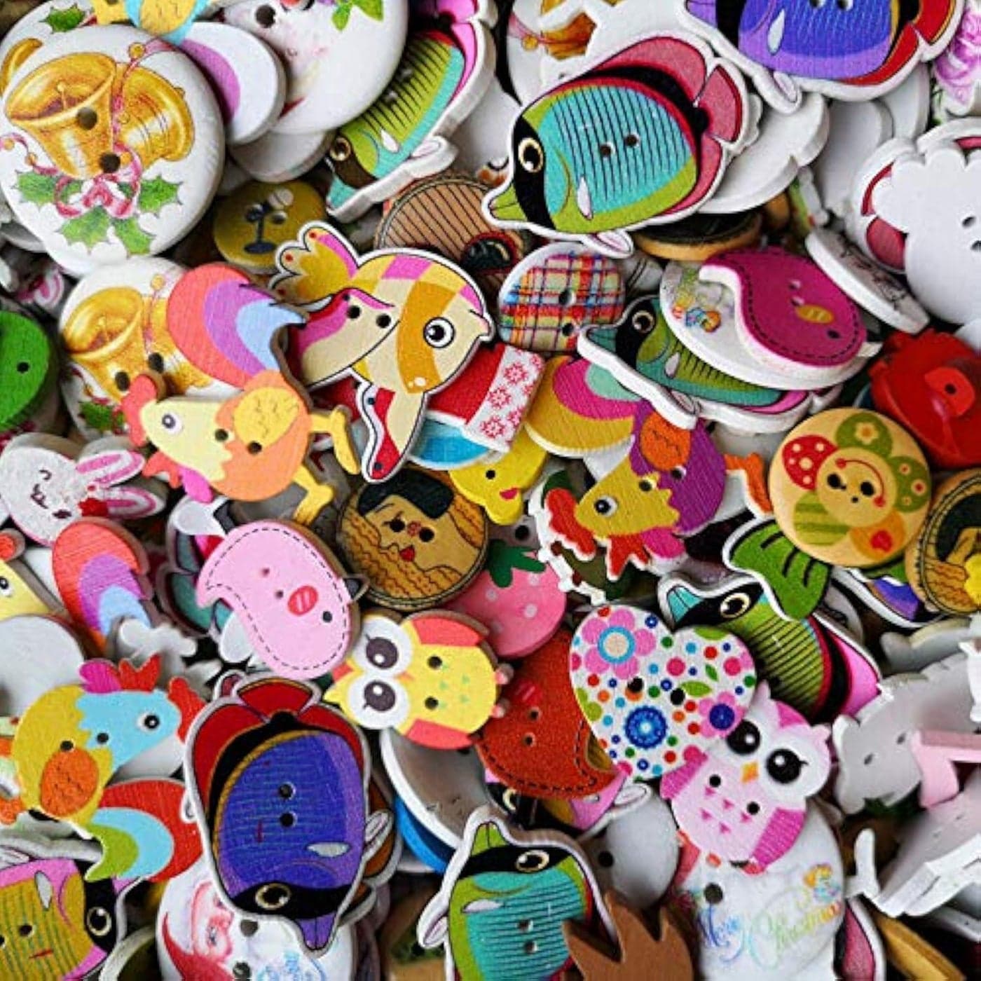 Chenkou Craft Assorted 100pcs Mix Sizes Styles Colors Wood Buttons Craft Sewing Buttons