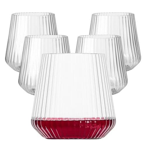 Lueumxc 20 Pack Plastic Ribbed Wine Glasses, 14Oz Origami Disposable Wine Glasses Unbreakable Clear Plastic Cocktail Glasses Recyclable Shatterproof Reusable Wine Cups